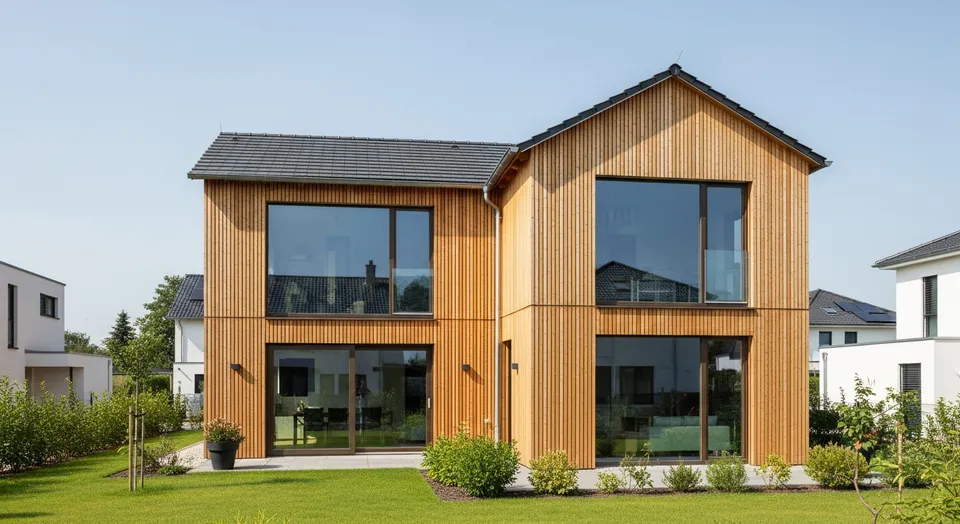 Holzhaus Fertighaus Kosten 2026 — modernes Holzhaus mit Holzfassade Holzhaus Fertighaus Kosten 2026 — modernes Holzhaus mit Holzfassade