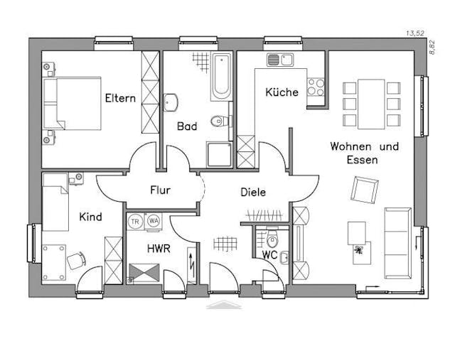 Grundriss Bungalow BL 95 Variante M – 94 m² Bungalow