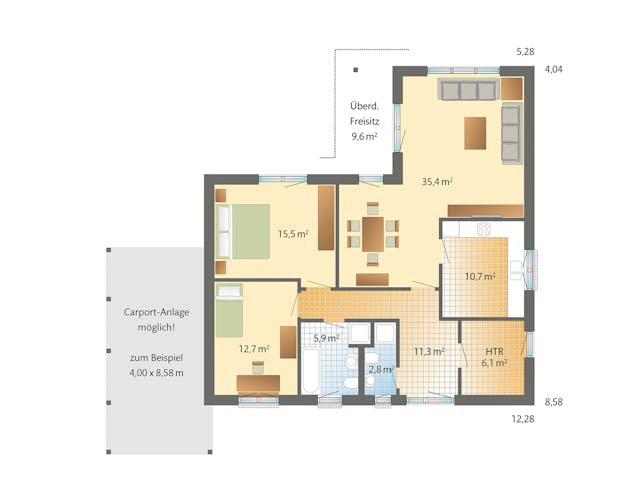 Grundriss Mandö – 100 m² Bungalow