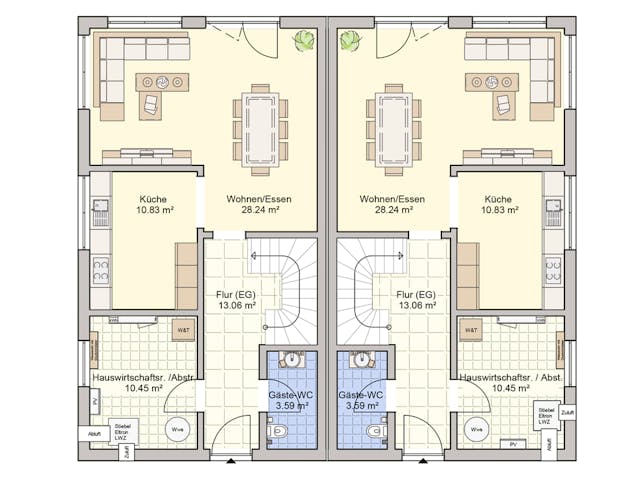 Grundriss Duett 129 – 119 m² Doppelhaus